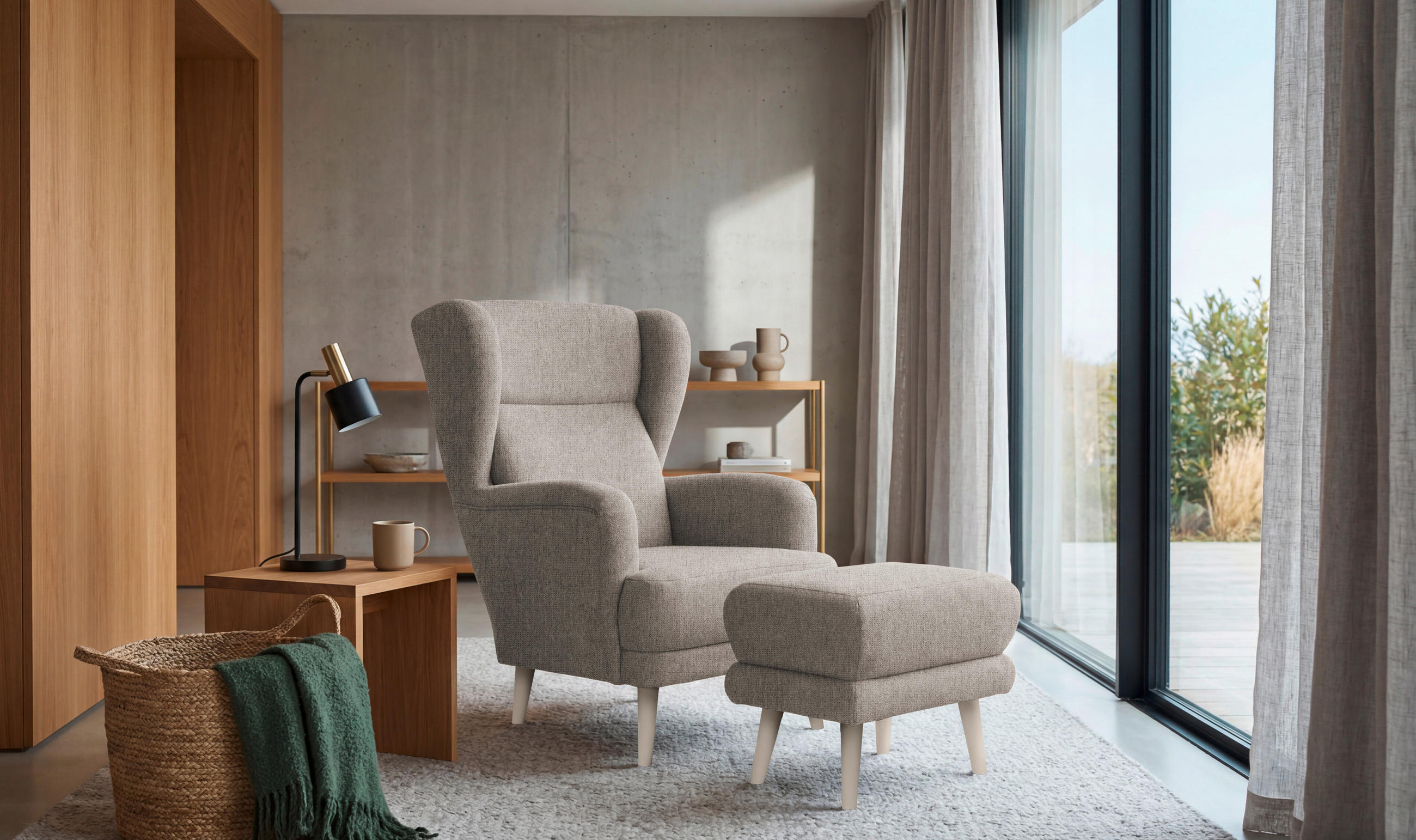 HOCKER MINA Mikrovelours Taupe  - Taupe/Kaschmir, MODERN, Holz/Textil (63/43/42cm) - MID.YOU
