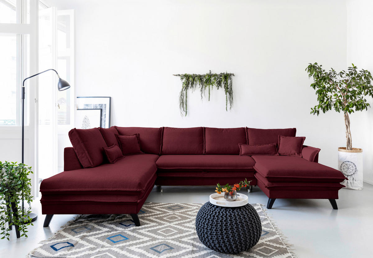SJEDEĆA GARNITURA tekstil  bordo   - bordo/crna, Design, tekstil/drvo (200/300/150cm) - P & B