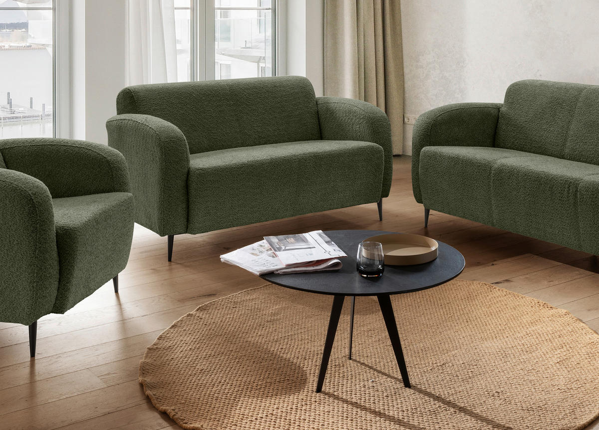 2-SITZER-SOFA in Bouclé Dunkelgrün  - Dunkelgrün/Schwarz, Modern, Textil/Metall (140/76/90cm) - Livetastic