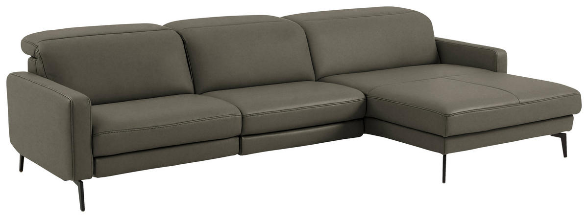 ECKSOFA  Echtleder Graubraun  - Graubraun/Schwarz, Design, Leder/Metall (323/179cm) - Dieter Knoll