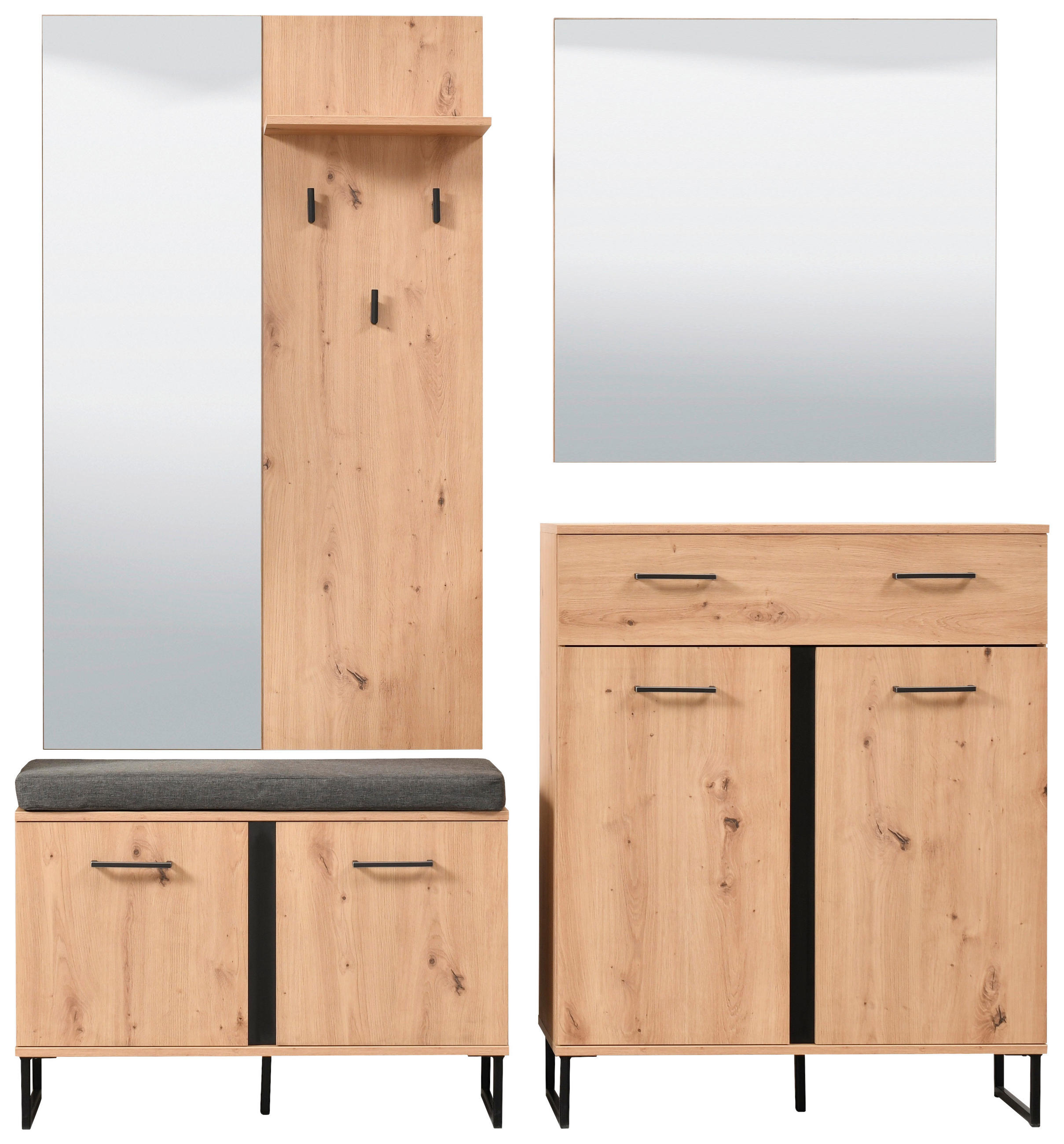 Carryhome Garderobe Schwarz, Eiche Artisan 180x194.5x35 cm