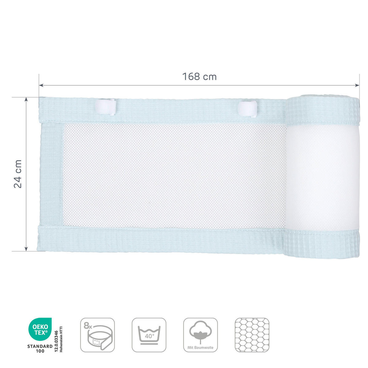 NESTCHEN babybay Nestchen 3D Mesh  - Pastellblau, Basics, Naturmaterialien (168/24/2cm) - Tobi