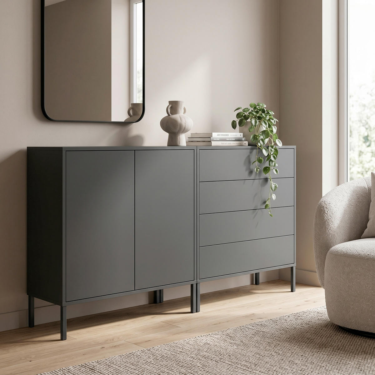 SIDEBOARD   - Anthrazit, MODERN, Holzwerkstoff/Metall (158/86/33cm) - MID.YOU
