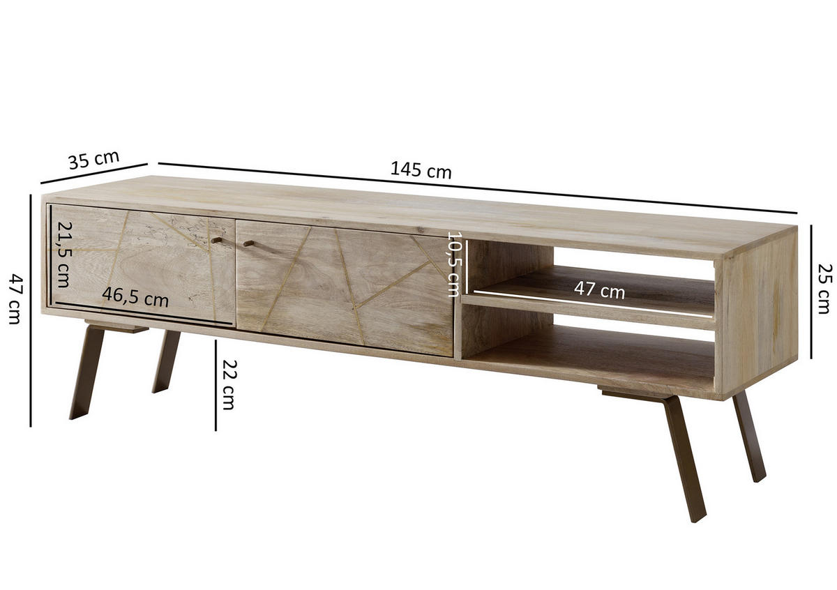 LOWBOARD  in 145/47/35 cm  - Goldfarben/Braun, Design, Holz/Metall (145/47/35cm) - MID.YOU