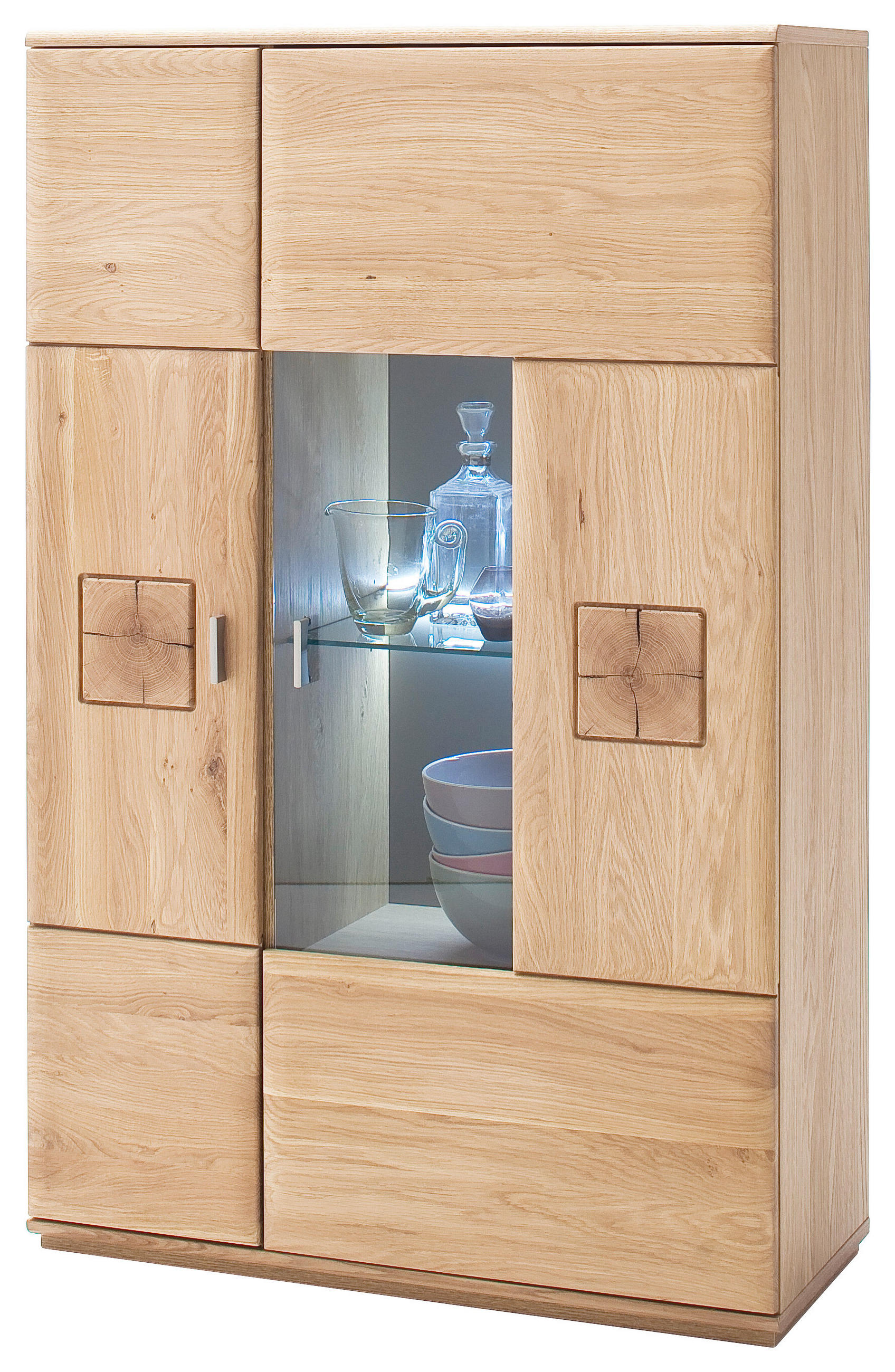 HIGHBOARD  in 90/141/38 cm  - Eichefarben/Nickelfarben, Design, Glas/Holz (90/141/38cm) - Livetastic