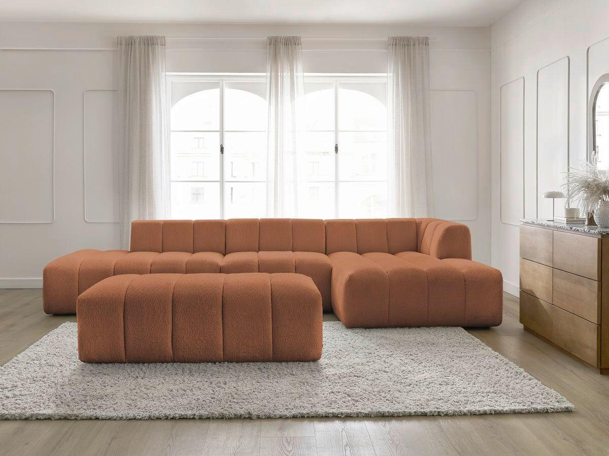 ECKSOFA Ottomane rechts  ANNECY Orange Bouclé  - Schwarz/Orange, MODERN, Kunststoff/Textil (262/170cm)