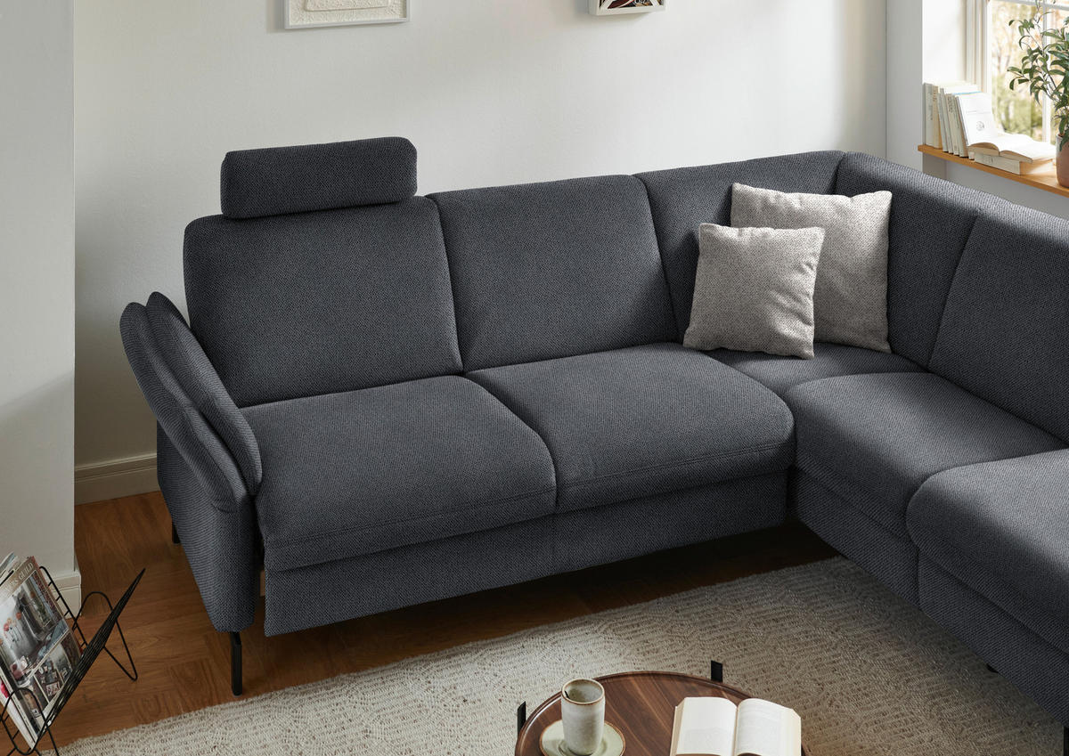 ECKSOFA in Flachgewebe Anthrazit  241/190 cm  - Anthrazit/Schwarz, KONVENTIONELL, Textil/Metall (241/190cm) - Beldomo Comfort