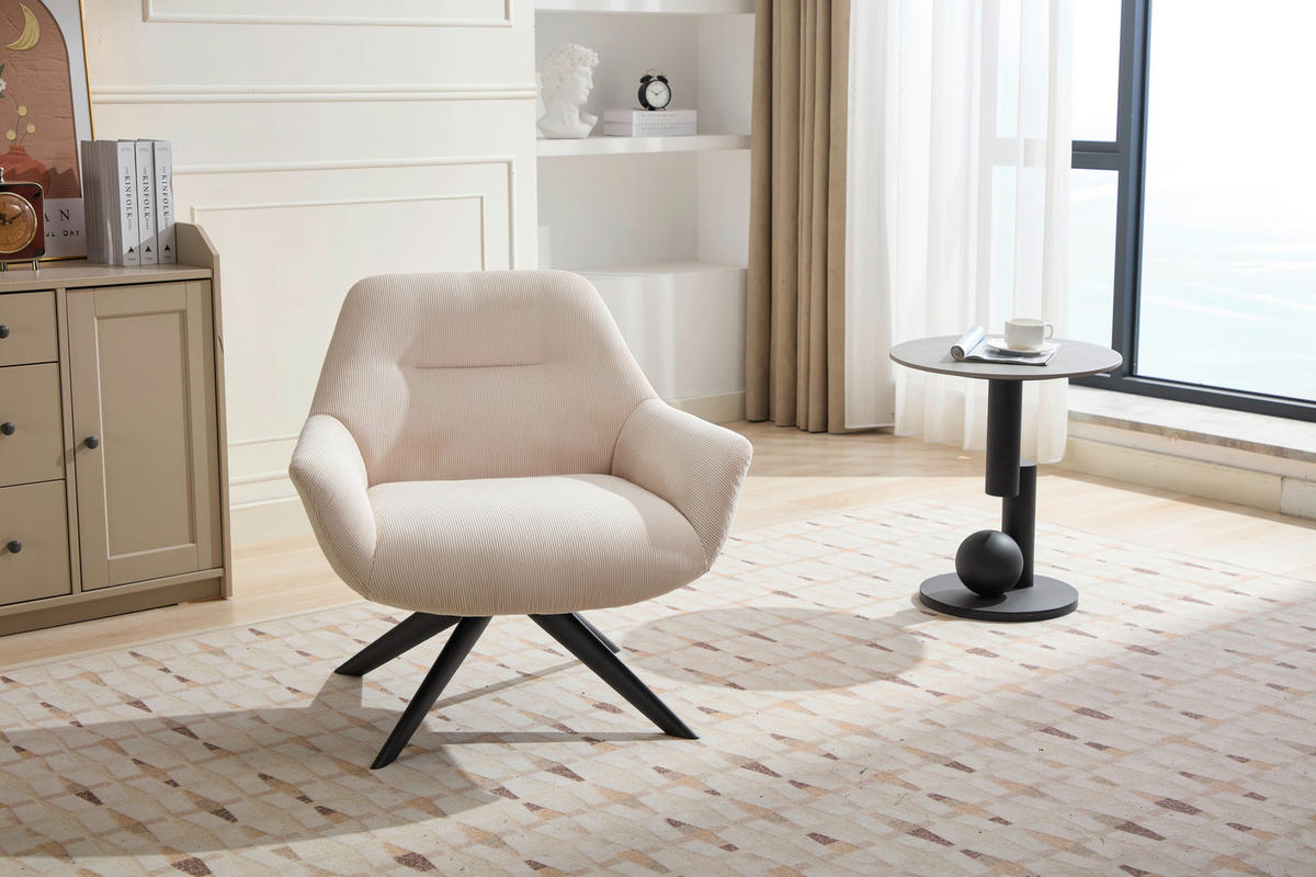 SESSEL in Cord Creme  - Creme/Schwarz, MODERN, Textil/Metall (78/78/75cm) - MID.YOU