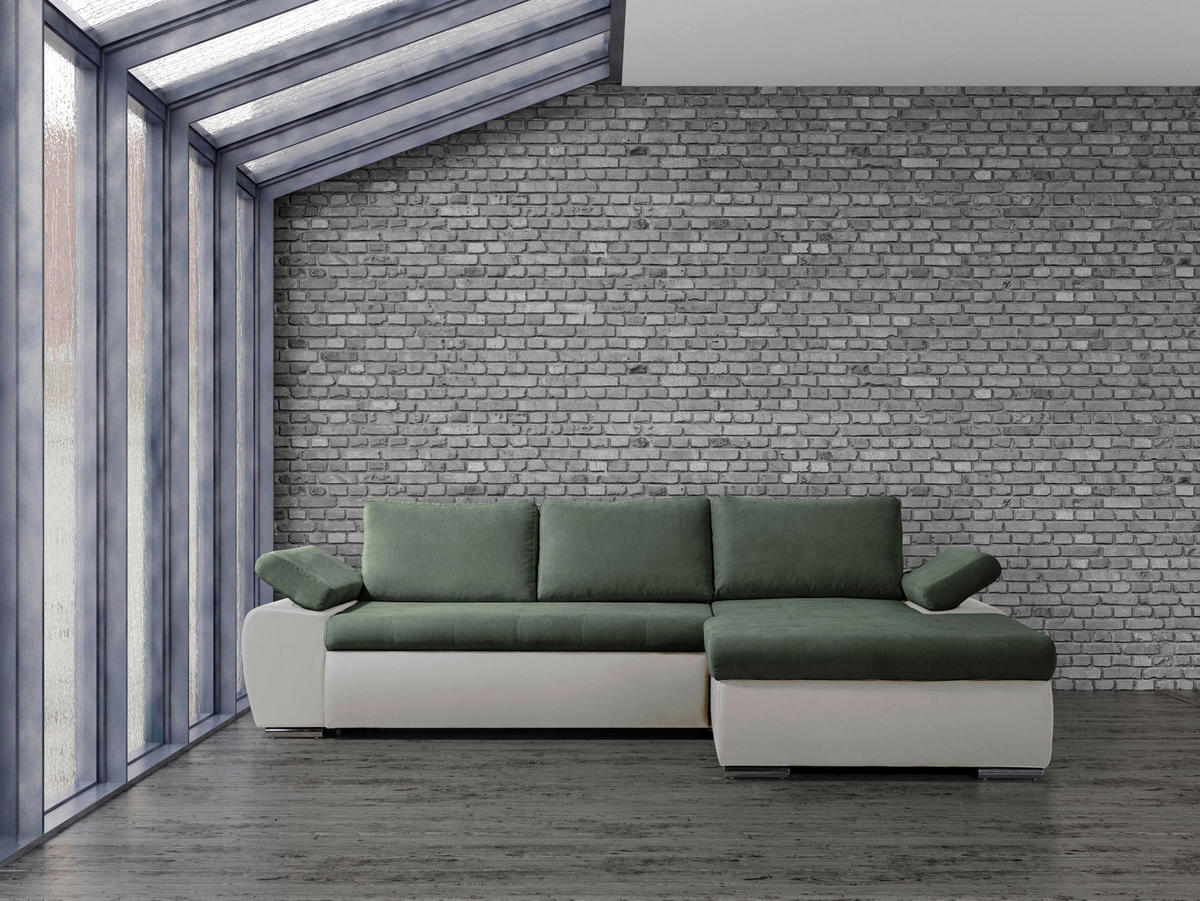 ECKSOFA in Flachgewebe Weiss, Olivgrün  - Weiss/Olivgrün, Design, Kunststoff/Textil (271/175cm) - MID.YOU