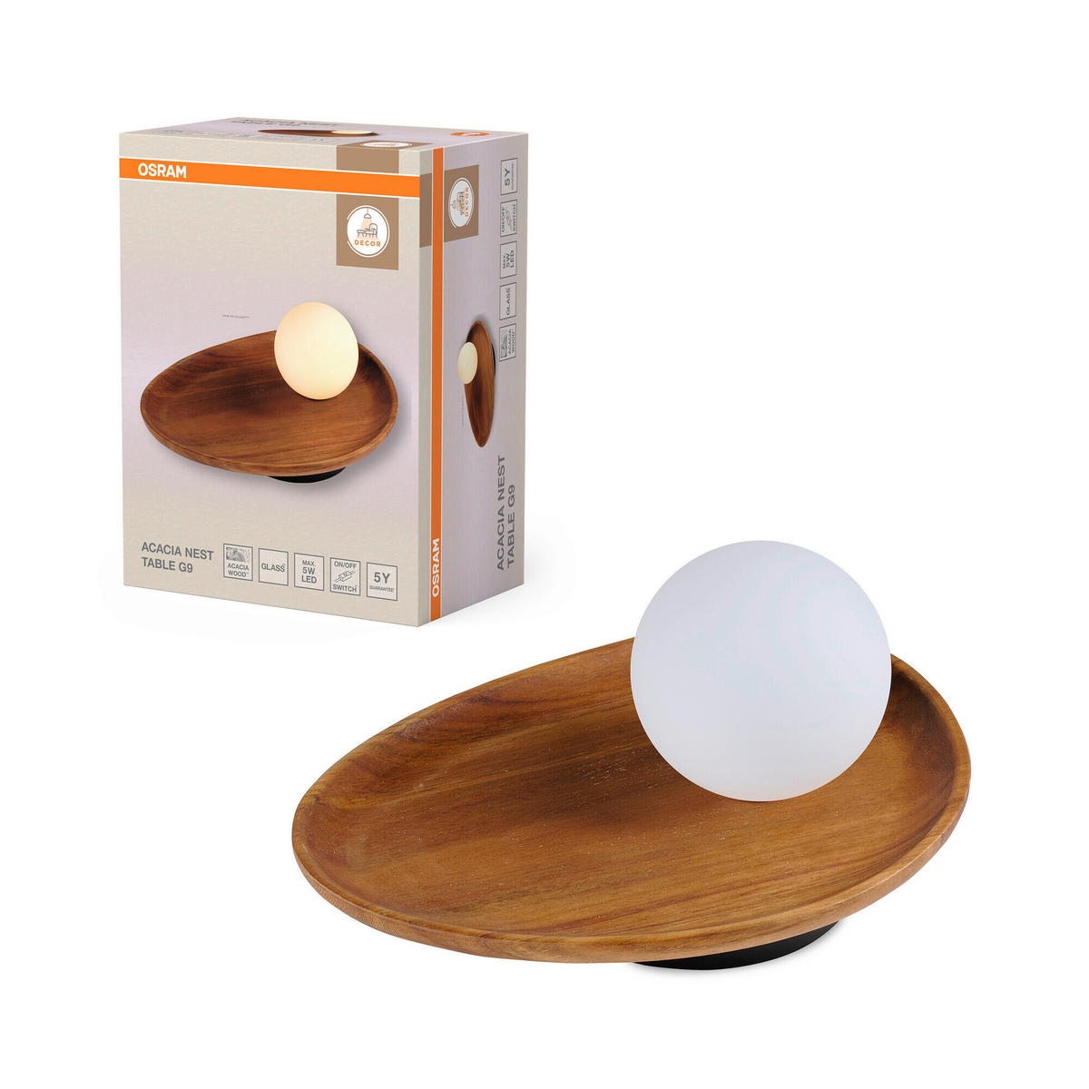 TISCHLEUCHTE 32,5/24/13,5 cm   - Akaziefarben, Basics, Glas/Holz (32,5/24/13,5cm) - Osram