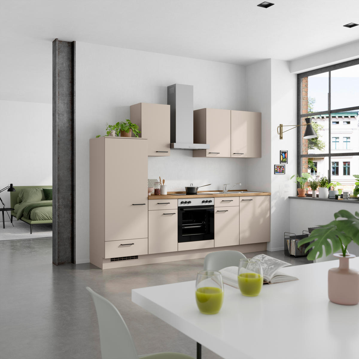 KÜCHENBLOCK Easytouch 270 cm  in Eichefarben, Sandfarben  - Sandfarben/Eichefarben, MODERN, Holzwerkstoff/Metall (270cm) - Nobilia