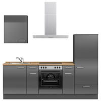 KÜCHENBLOCK 240 cm   in Eichefarben, Schieferfarben  - Schieferfarben/Edelstahlfarben, MODERN, Holzwerkstoff/Metall (240cm) - Nobilia