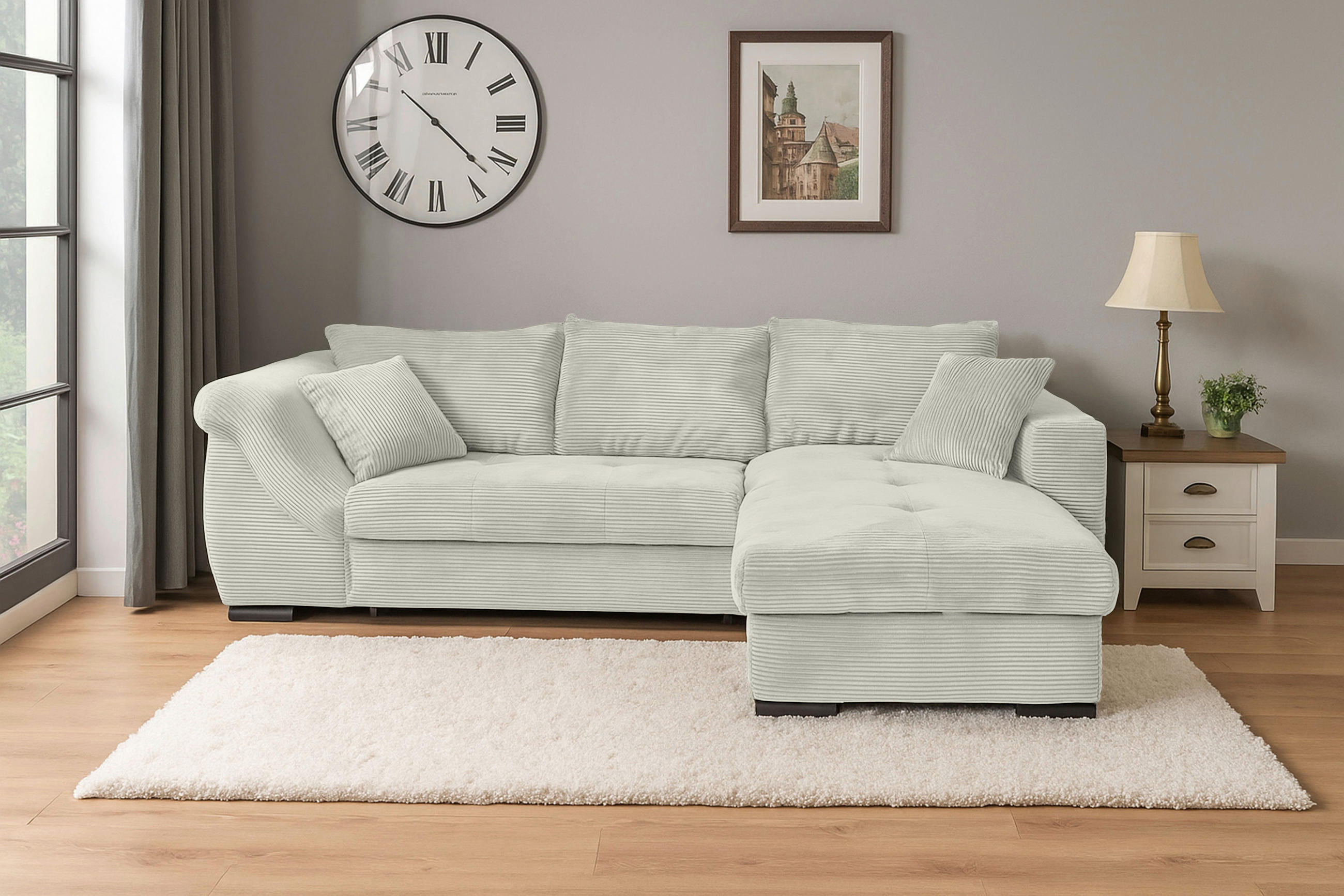 ECKSOFA in Cord Creme  - Creme/Schwarz, KONVENTIONELL, Textil/Metall (258/168cm) - Carryhome