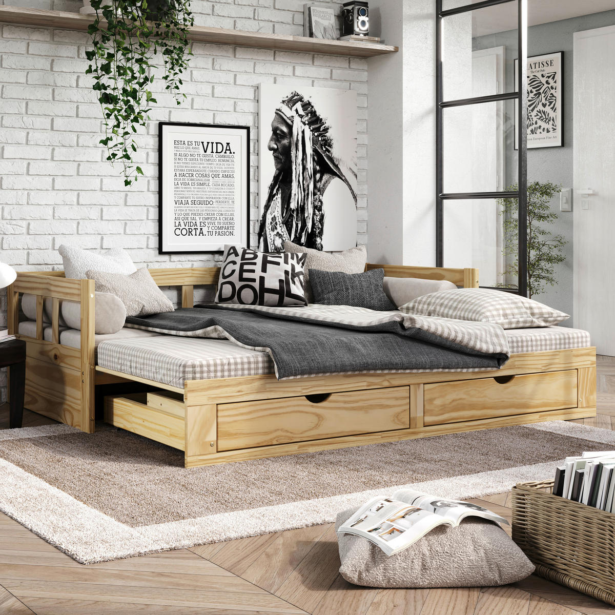 AUSZIEHBETT 90/200 cm  in Naturfarben  - Naturfarben, MODERN, Holz/Holzwerkstoff (90/200cm) - MID.YOU