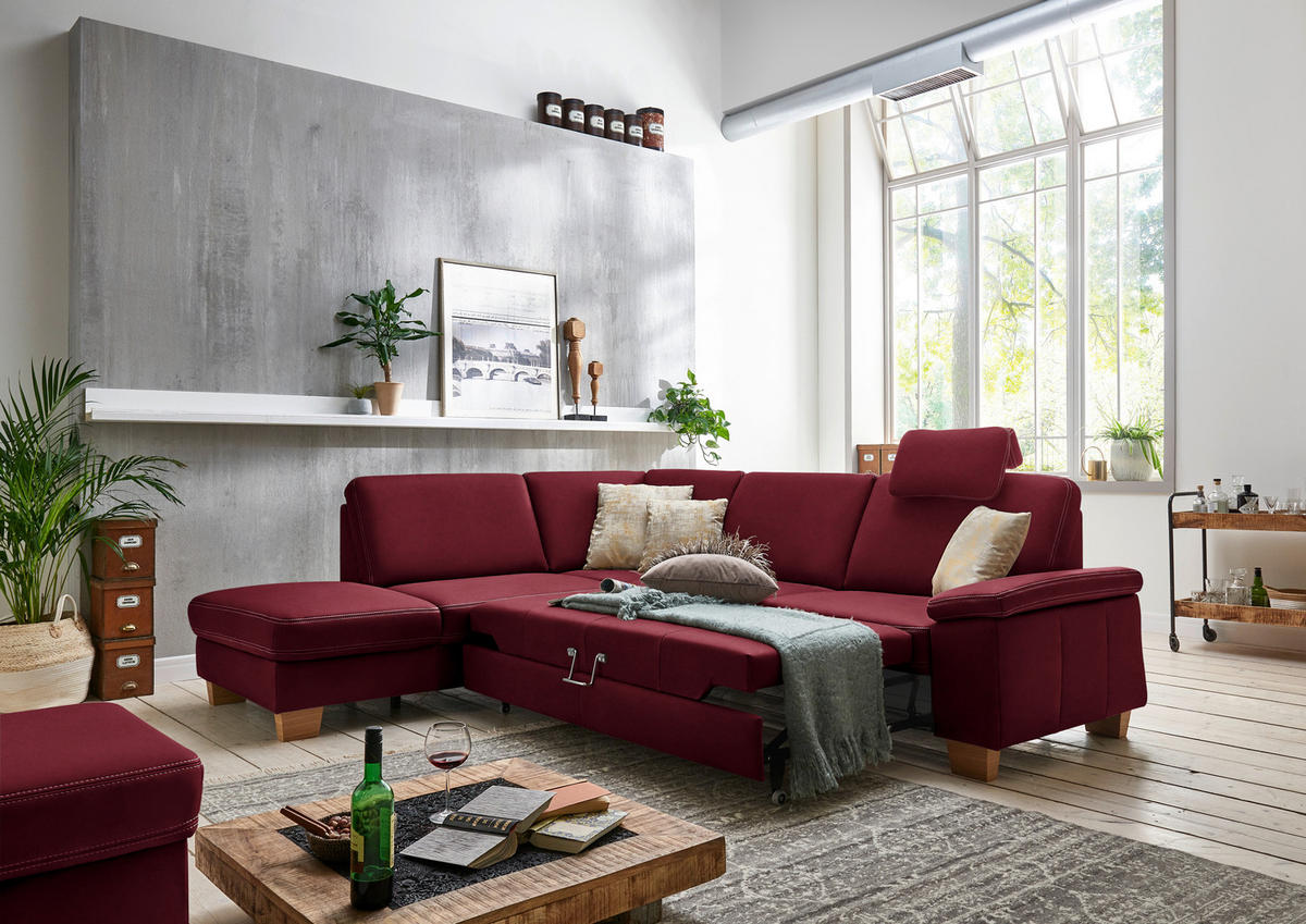 ECKSOFA  in Echtleder Bordeaux  235/274 cm  - Eichefarben/Bordeaux, KONVENTIONELL, Leder/Holzwerkstoff (235/274cm) - Beldomo Premium