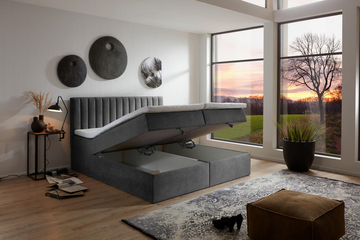 BOXBETT 160/200 cm  in Grau  - Grau, MODERN, Kunststoff/Textil (160/200cm) - MID.YOU