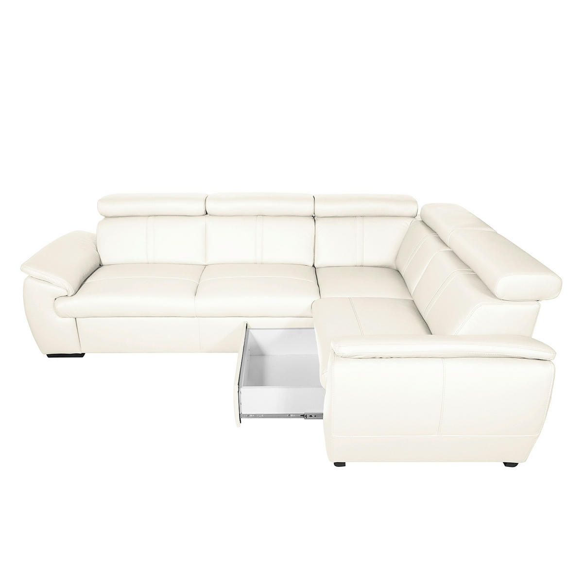 ECKSOFA Weiß Echtleder  - Schwarz/Weiß, Design, Leder/Holz (265/265cm) - Livetastic