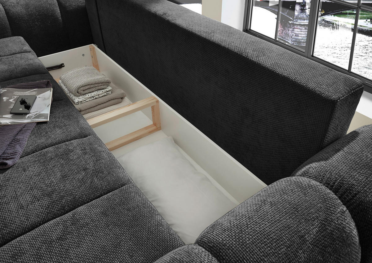 SCHLAFSOFA in Webstoff Schwarz  - Schwarz, Design, Kunststoff/Textil (256/76/112cm) - MID.YOU