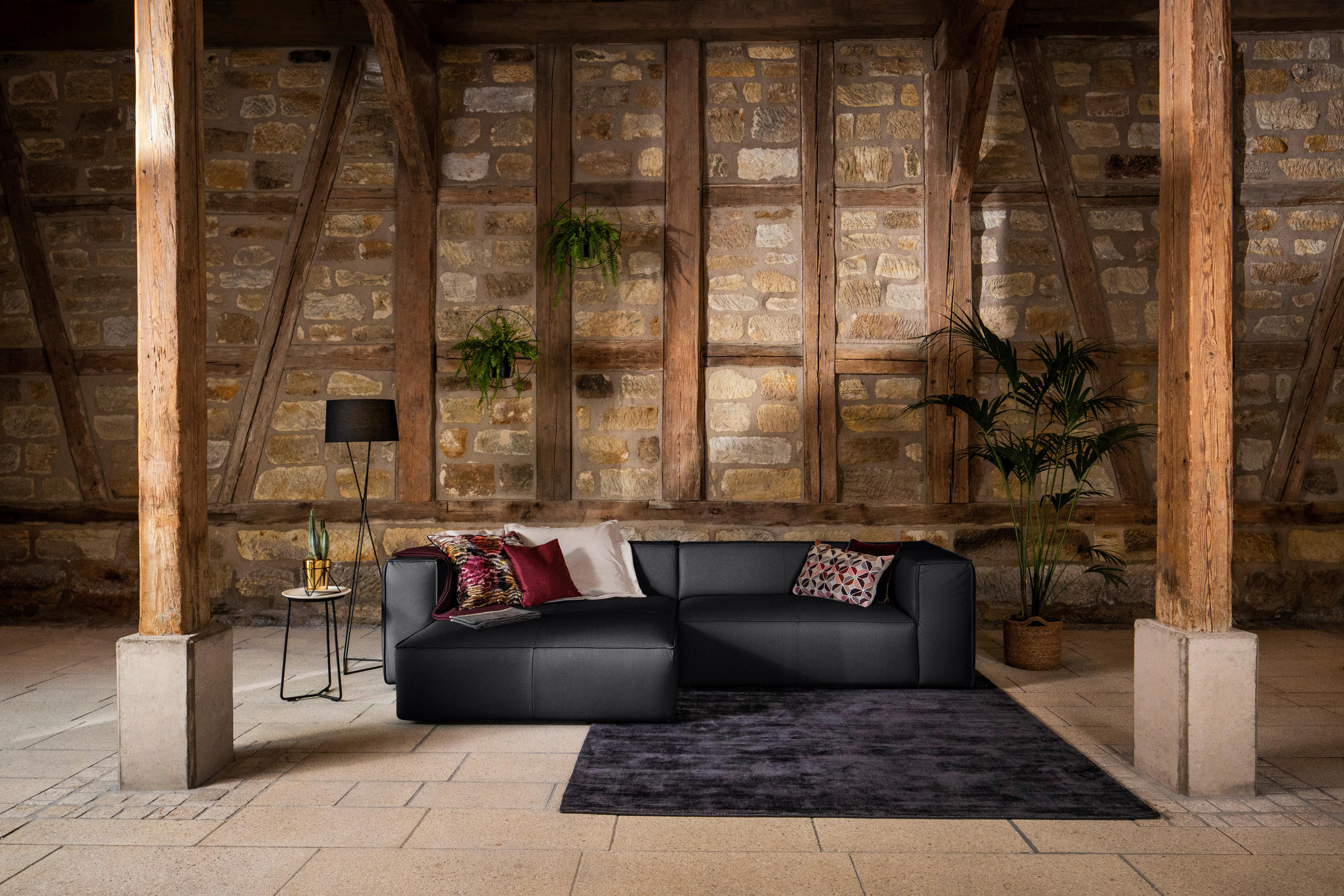 ECKSOFA in Echtleder Schwarz  - Schwarz, Modern, Leder/Kunststoff (164/300cm) - W.Schillig