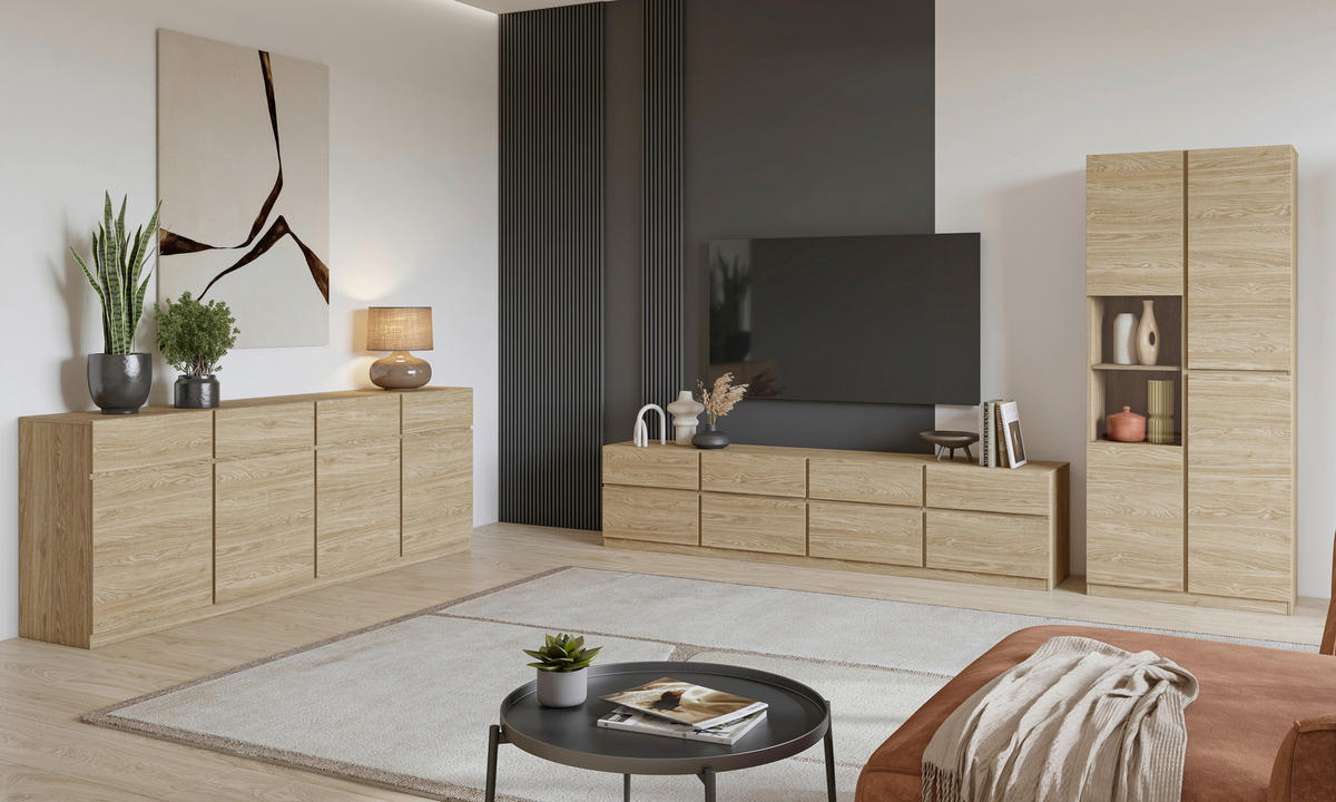 VITRINE  in Eichefarben  - Eichefarben, Design, Glas/Holzwerkstoff (79,4/187,5/40cm) - MID.YOU