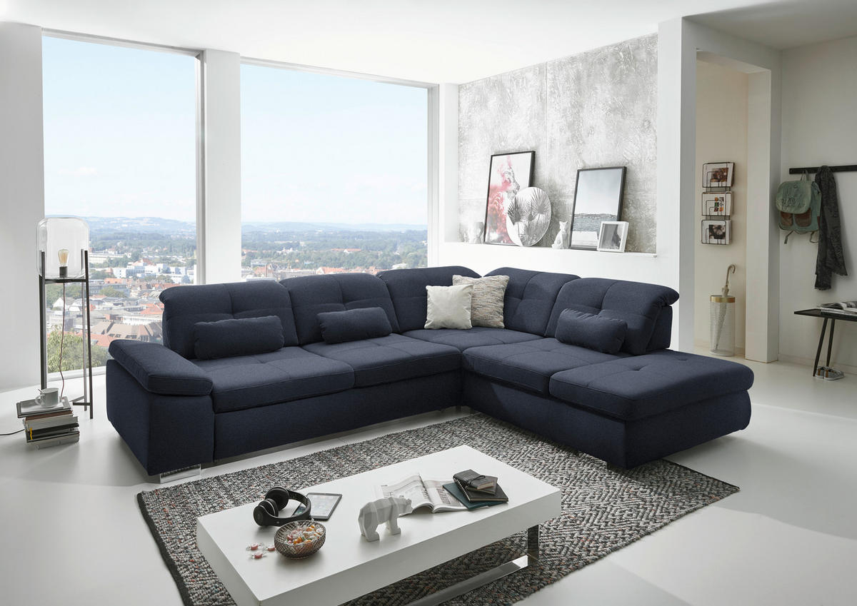 ECKSOFA  in Mikrofaser Blau  312/260 cm  - Chromfarben/Blau, Design, Textil/Metall (312/260cm) - Beldomo Style