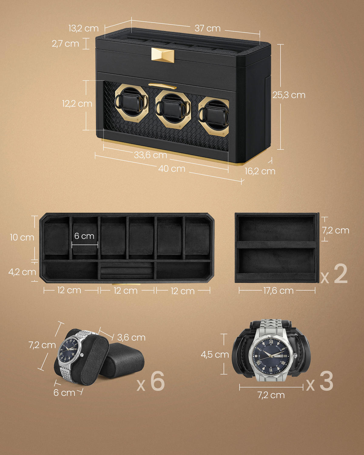 UHRENBOX - Schwarz, LIFESTYLE, Glas/Leder (40/25,3/16,2cm)