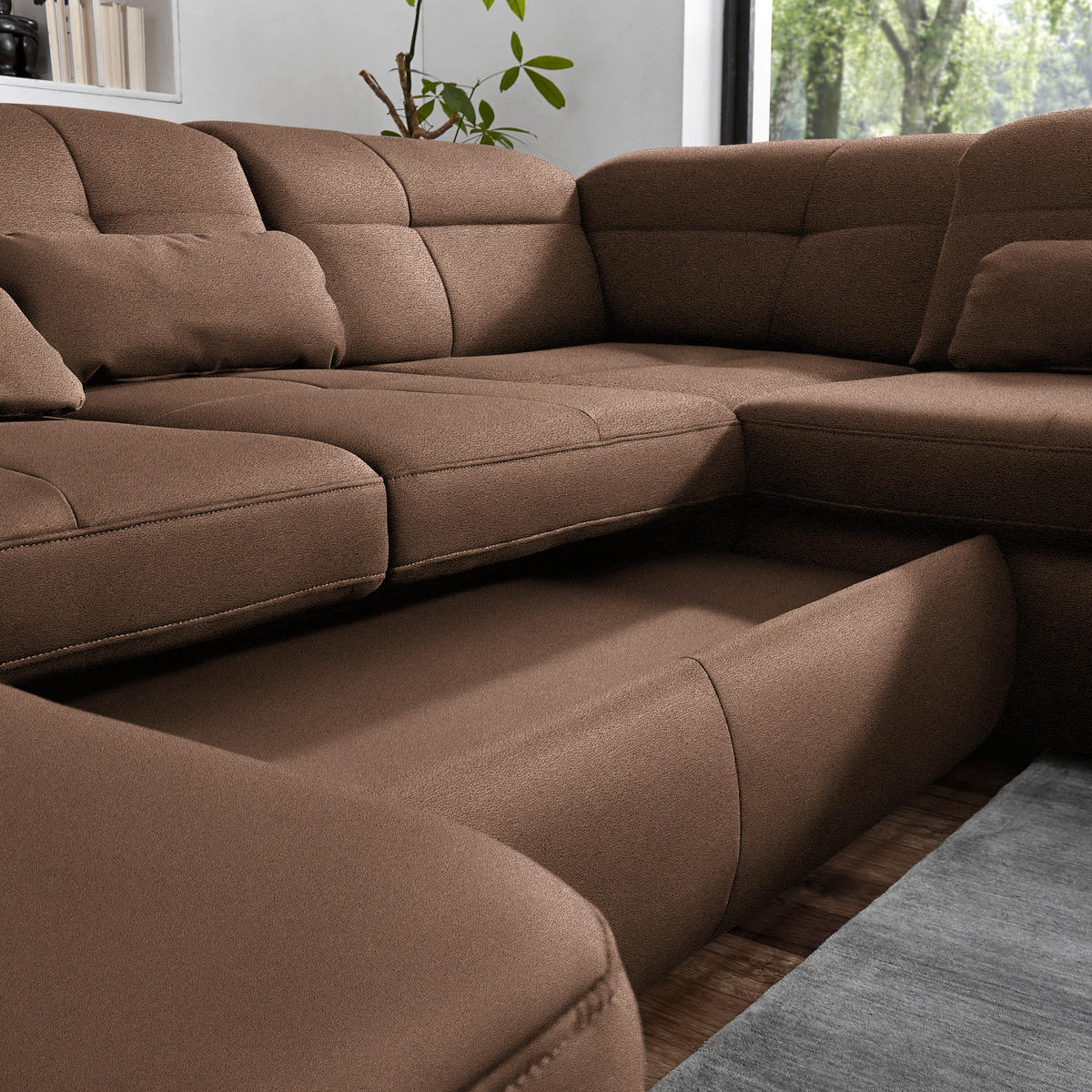 WOHNLANDSCHAFT  in Mikrofaser Haselnussfarben  - Chromfarben/Haselnussfarben, Design, Textil (195/371/260cm) - Beldomo Style