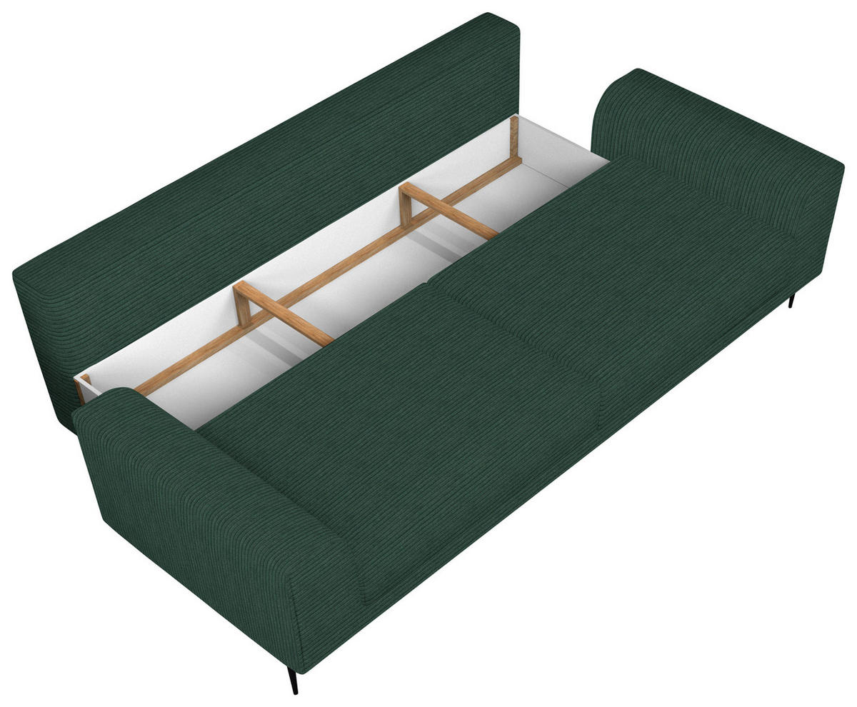 SCHLAFSOFA  mit Stoffauswahl, Schlafen auf Sitzhöhe, Armteil links, Armteil rechts Cord Grün  - Schwarz/Grün, Design, Textil/Metall (250/89/105cm) - Livetastic