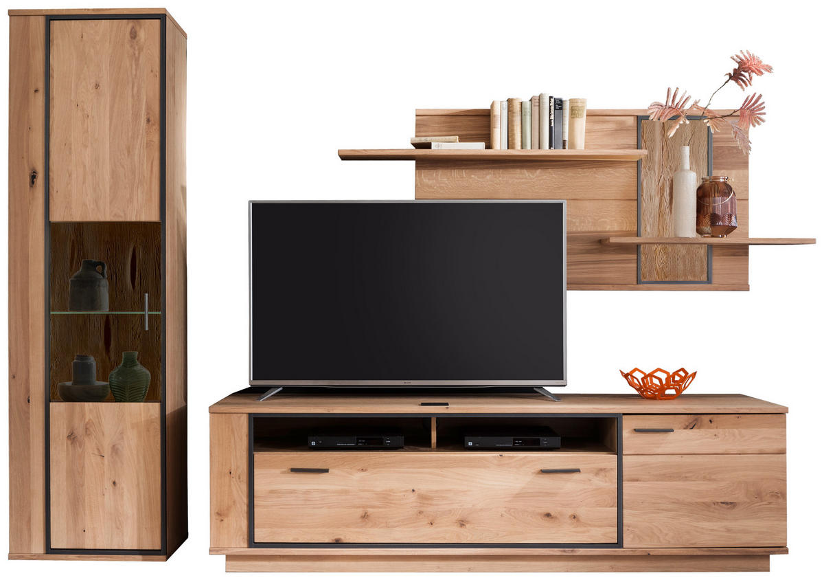 WOHNWAND  in Anthrazit, Eichefarben 300/209/50 cm  - Eichefarben/Anthrazit, Konventionell, Glas/Holz (300/209/50cm) - Landscape