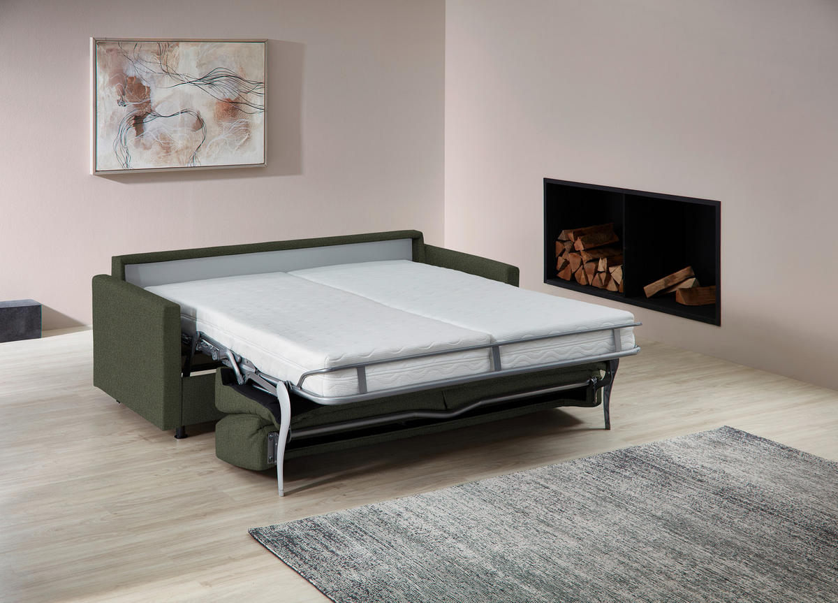SCHLAFSOFA  in Flachgewebe Olivgrün  - Schwarz/Olivgrün, KONVENTIONELL, Textil/Metall (207/88/101cm) - Bali