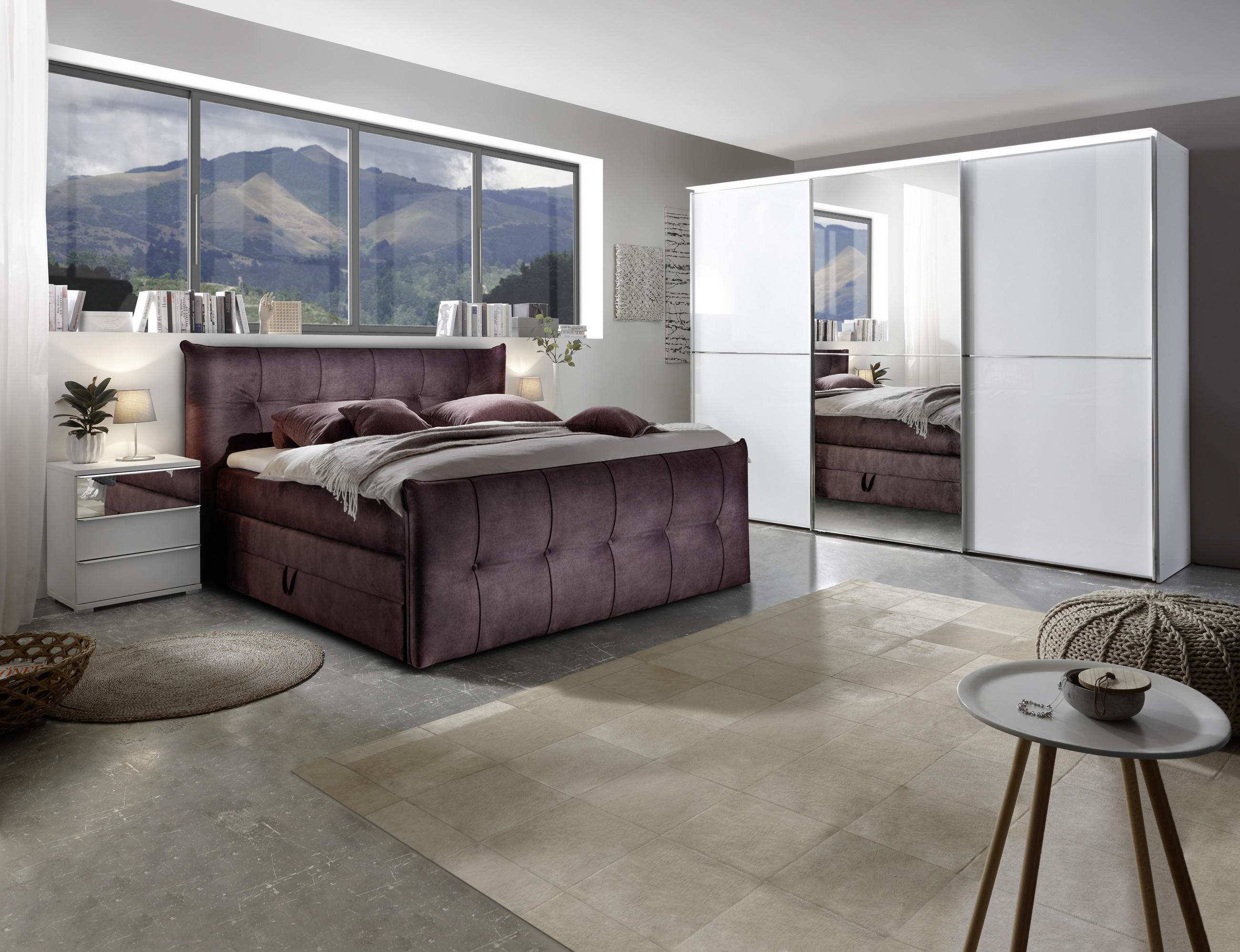 BOXSPRINGBETT 180/200 cm  in Aubergine  - Aubergine/Schwarz, KONVENTIONELL, Kunststoff/Textil (180/200cm) - Esposa