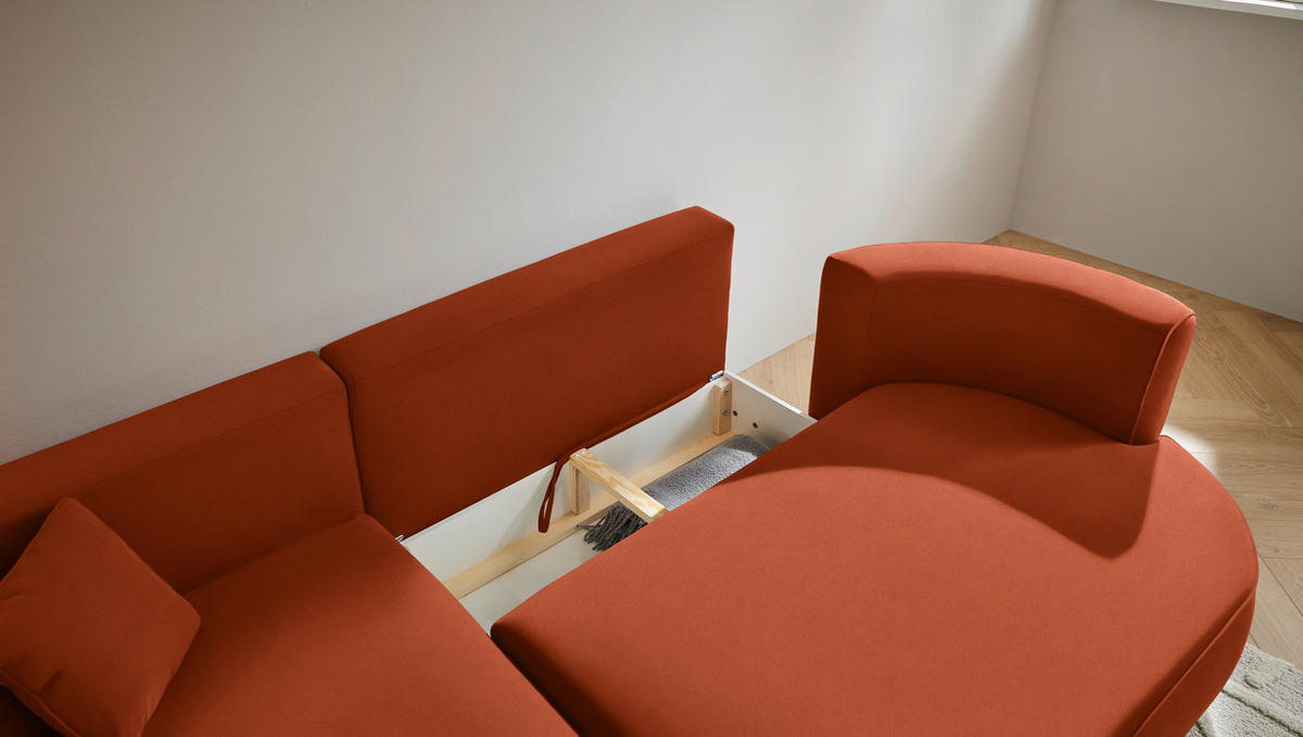 ECKSOFA in Webstoff Terracotta  - Terracotta/Schwarz, Design, Kunststoff/Textil (183/284cm) - Welnova