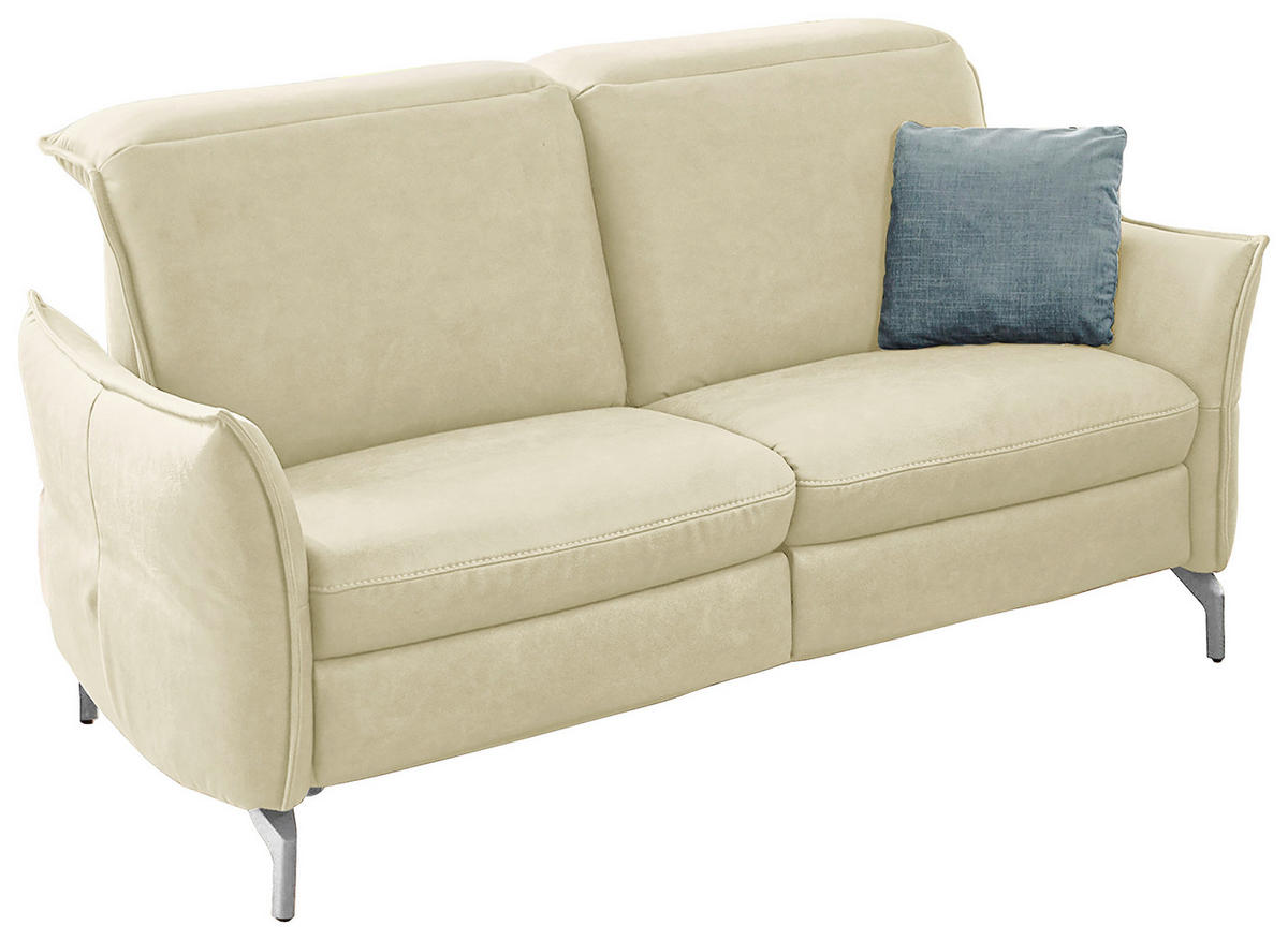 2-SITZER-SOFA in Echtleder Creme  - Creme/Nickelfarben, Modern, Leder/Metall (154/89/109cm) - Livetastic