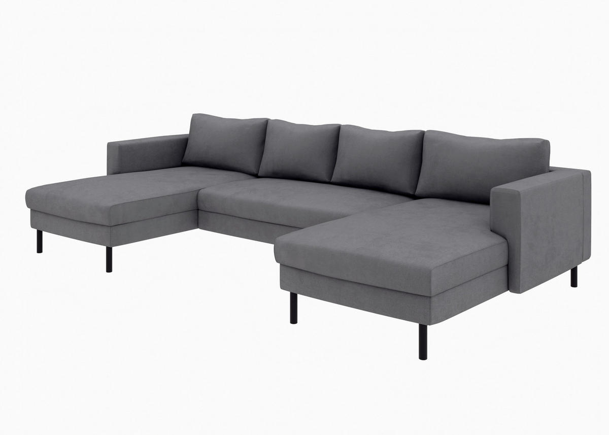 WOHNLANDSCHAFT Anthrazit Struktur  - Anthrazit/Schwarz, MODERN, Textil/Metall (161/306/161cm) - Trendmanufaktur