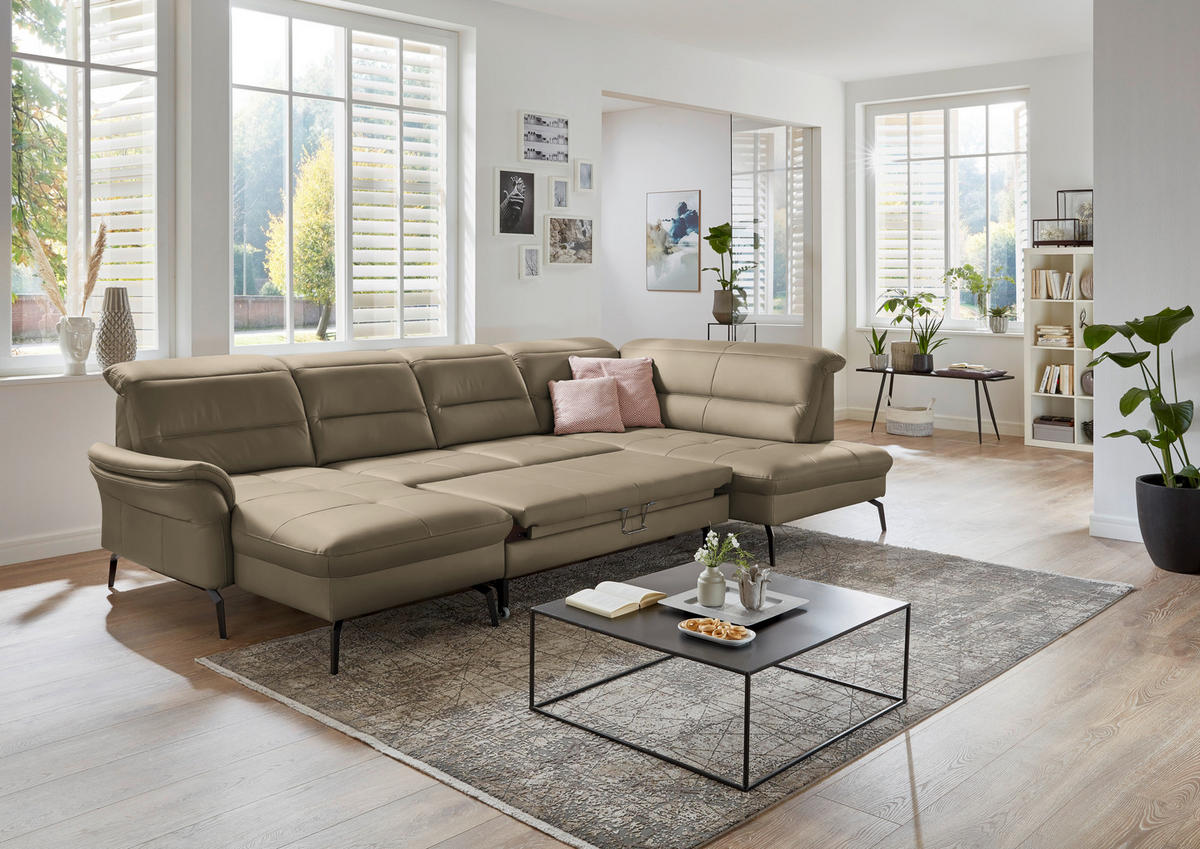 WOHNLANDSCHAFT  in Echtleder Hellbraun  - Hellbraun/Schwarz, Design, Leder/Metall (181/336/206cm) - Beldomo Speed