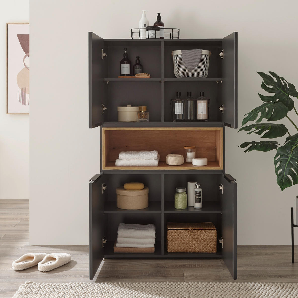 MAGASSZEKRÉNY 80/141,5/35 cm  - tölgyfa színű/fekete, Design, műanyag/faalapú anyag (80/141,5/35cm) - home24