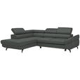 ECKSOFA in Echtleder Grau  - Schwarz/Grau, Design, Leder/Metall (220/270cm) - Novel