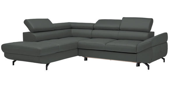 ECKSOFA in Echtleder Grau  - Schwarz/Grau, Design, Leder/Metall (220/270cm) - Novel