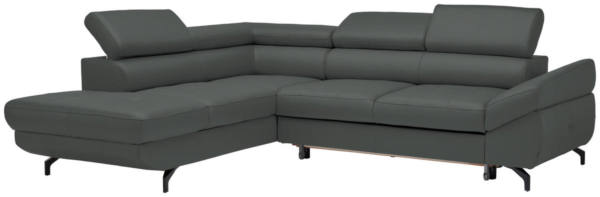 ECKSOFA in Echtleder Grau  - Schwarz/Grau, Design, Leder/Metall (220/270cm) - Novel