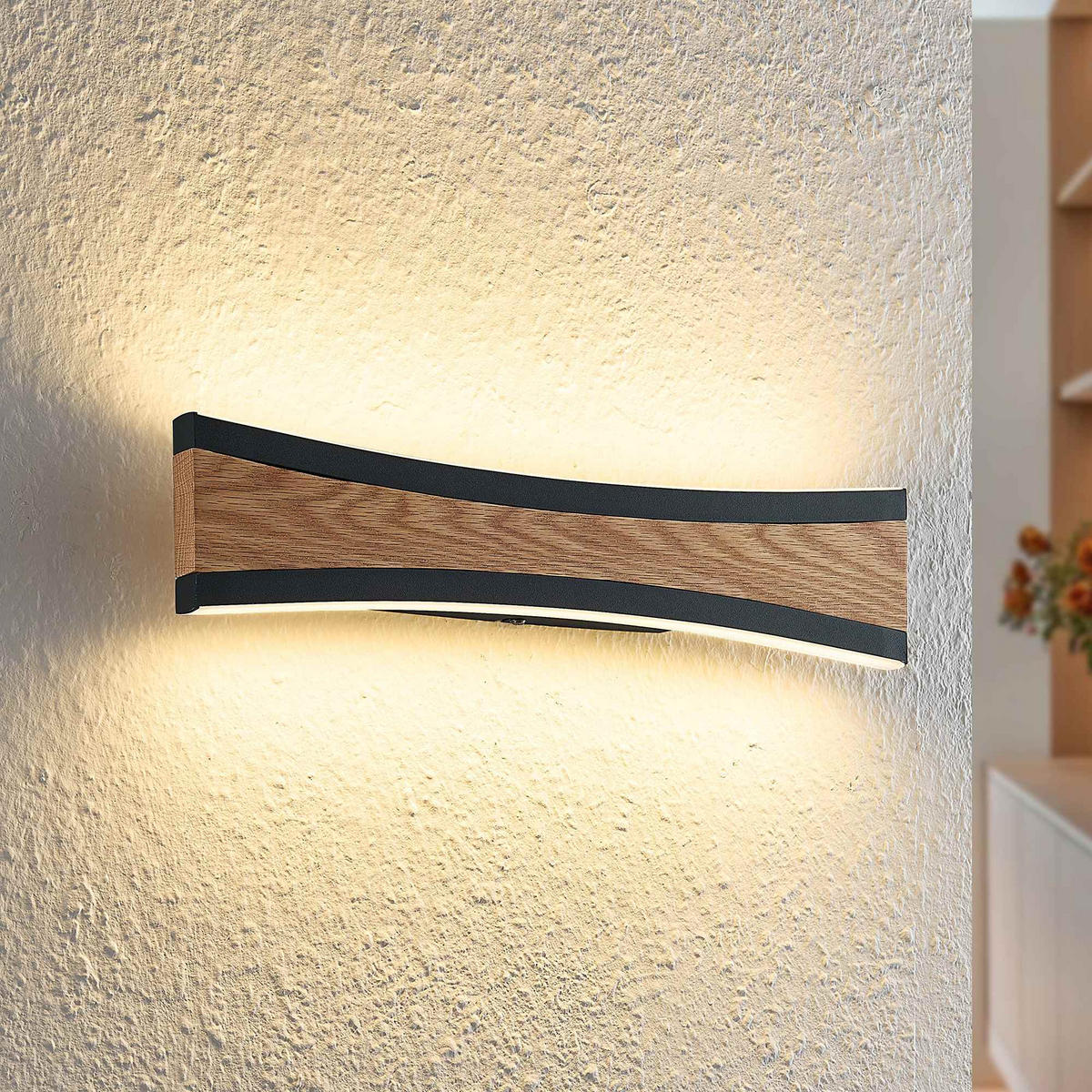 LED-WANDLEUCHTE Ella 40,5/9/5,5 cm   - Eichefarben/Schwarz, Natur, Holz/Kunststoff (40,5/9/5,5cm) - Novel