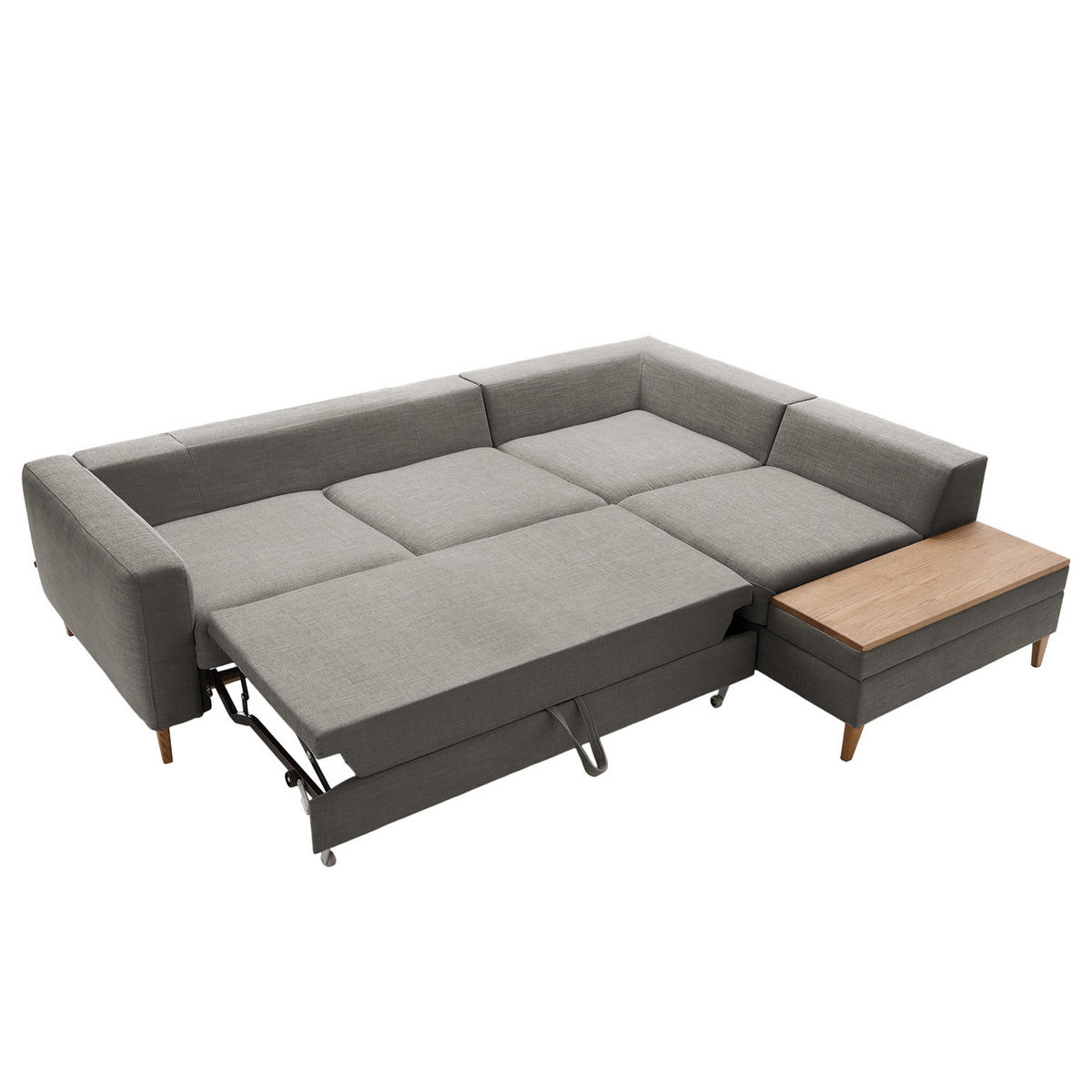 ECKSOFA in Webstoff Dunkelgrau  - Dunkelgrau/Eschefarben, Modern, Holz/Textil (260/90/204cm) - Trendmanufaktur