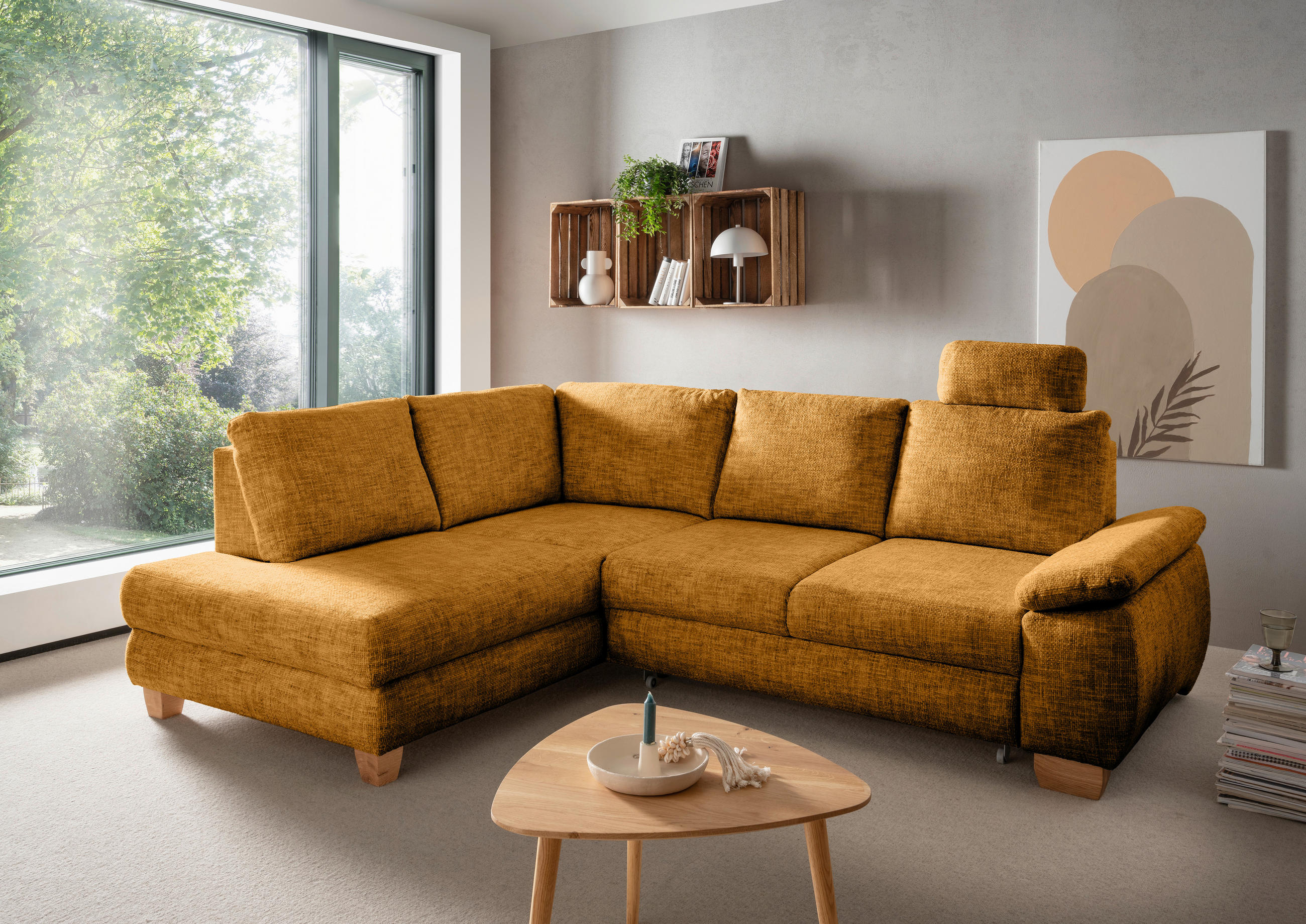 ECKSCHLAFSOFA in Struktur Goldfarben  - Wildeiche/Goldfarben, Modern, Holz/Textil (206/265cm) - Livetastic
