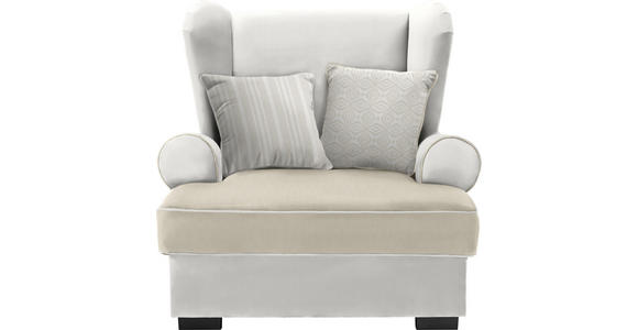 OHRENSESSEL in Textil Creme, Naturfarben - Creme/Braun, ROMANTIK / LANDHAUS, Kunststoff/Textil (108/113/142cm) - Hom`in