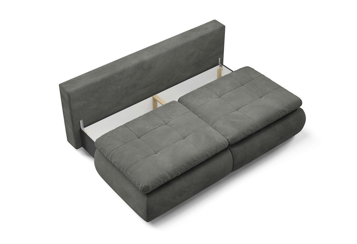 SCHLAFSOFA MYSTIC in Plüsch Grau  - Schwarz/Grau, Design, Kunststoff/Textil (220/94/114cm) - Livetastic