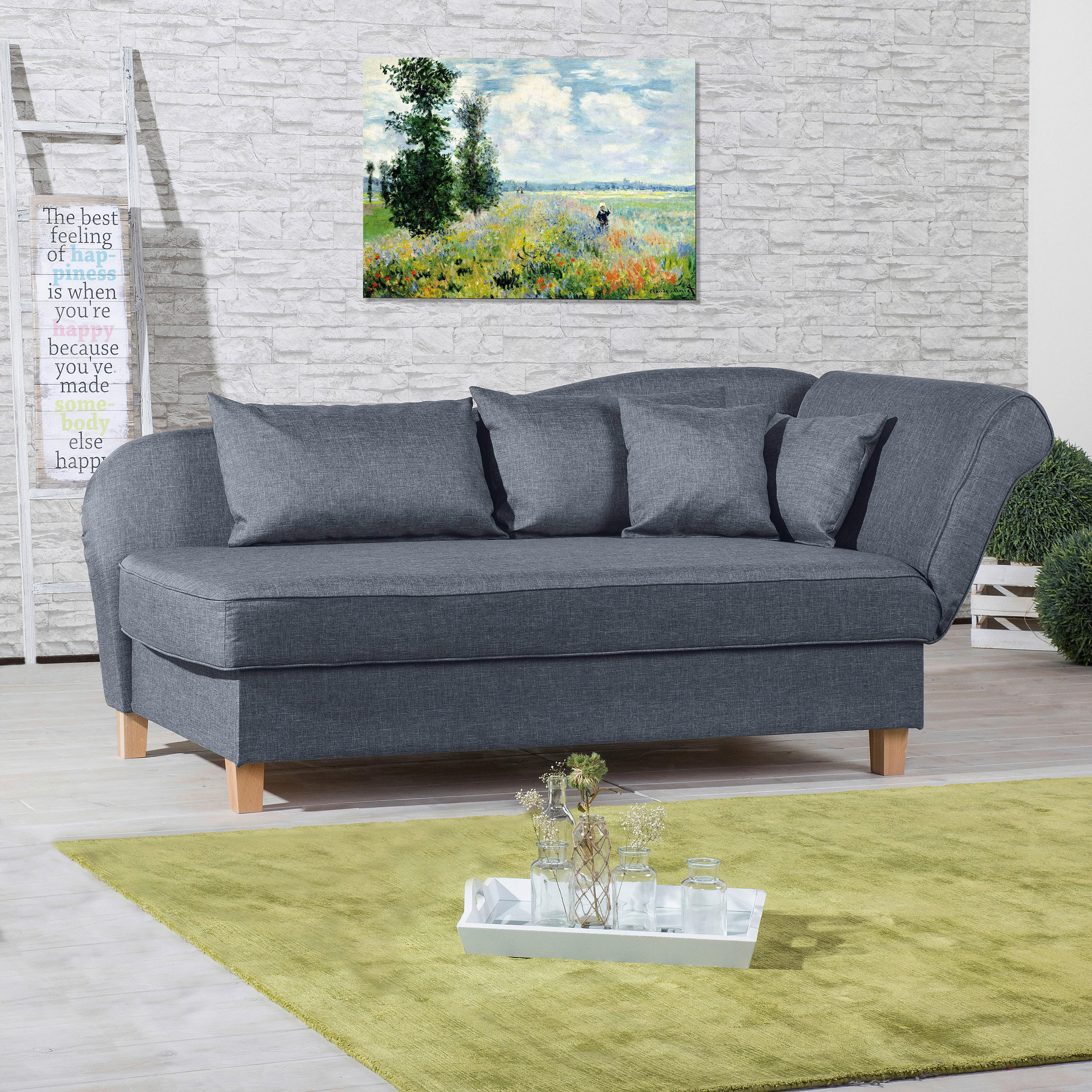 RÉCAMIERE in Flachgewebe Blau  - Blau/Buchefarben, Design, Holz/Textil (190/88/82cm) - Max Winzer