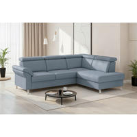 ECKSOFA 245/194 cm ARNGAST E in Echtleder Graublau Kopfteilverstellung  245/194 cm  - Chromfarben/Graublau, Basics, Leder/Textil (245/194cm) - Sit & More
