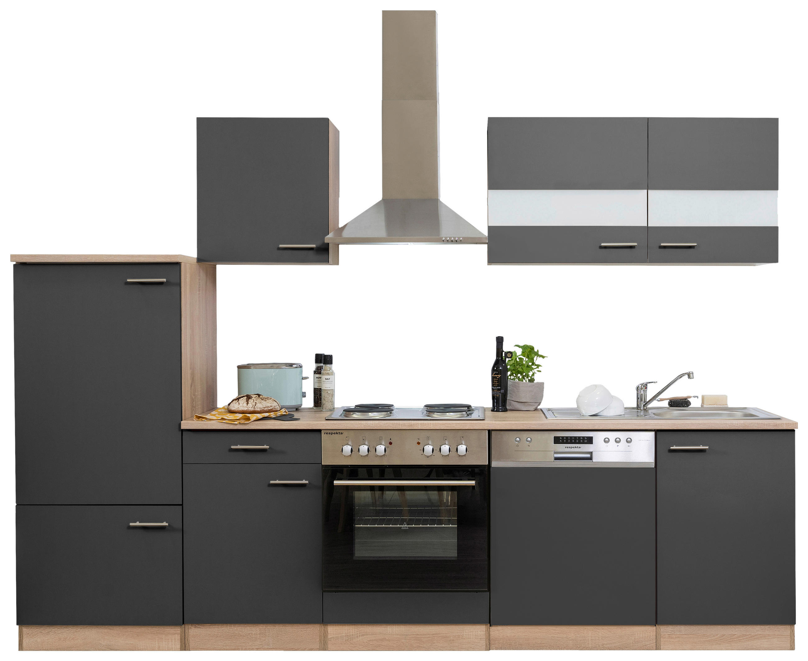 KÜCHENLEERBLOCK 280/200/60 cm  in Grau  - Edelstahlfarben/Eichefarben, Basics, Metall (280/200/60cm) - Respekta