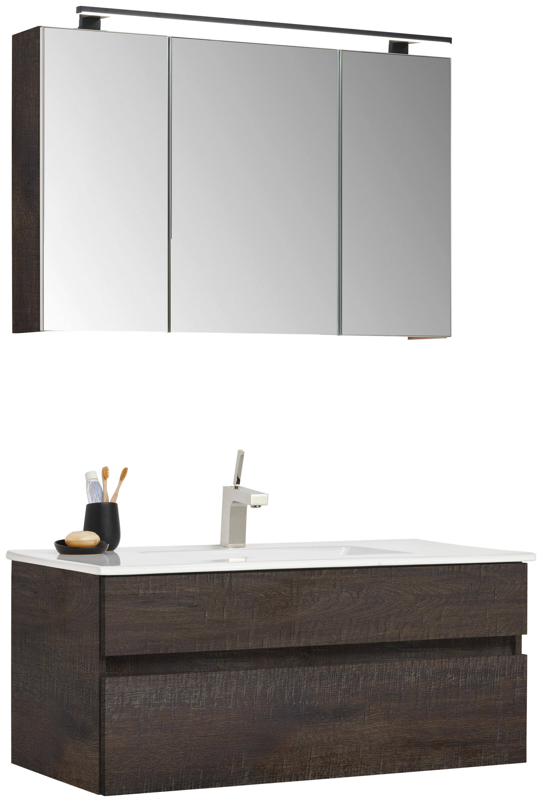 BADEZIMMER 3-teilig  in 102 cm  - Eiche grau/Weiß, Design, Glas/Keramik (102cm) - Novel