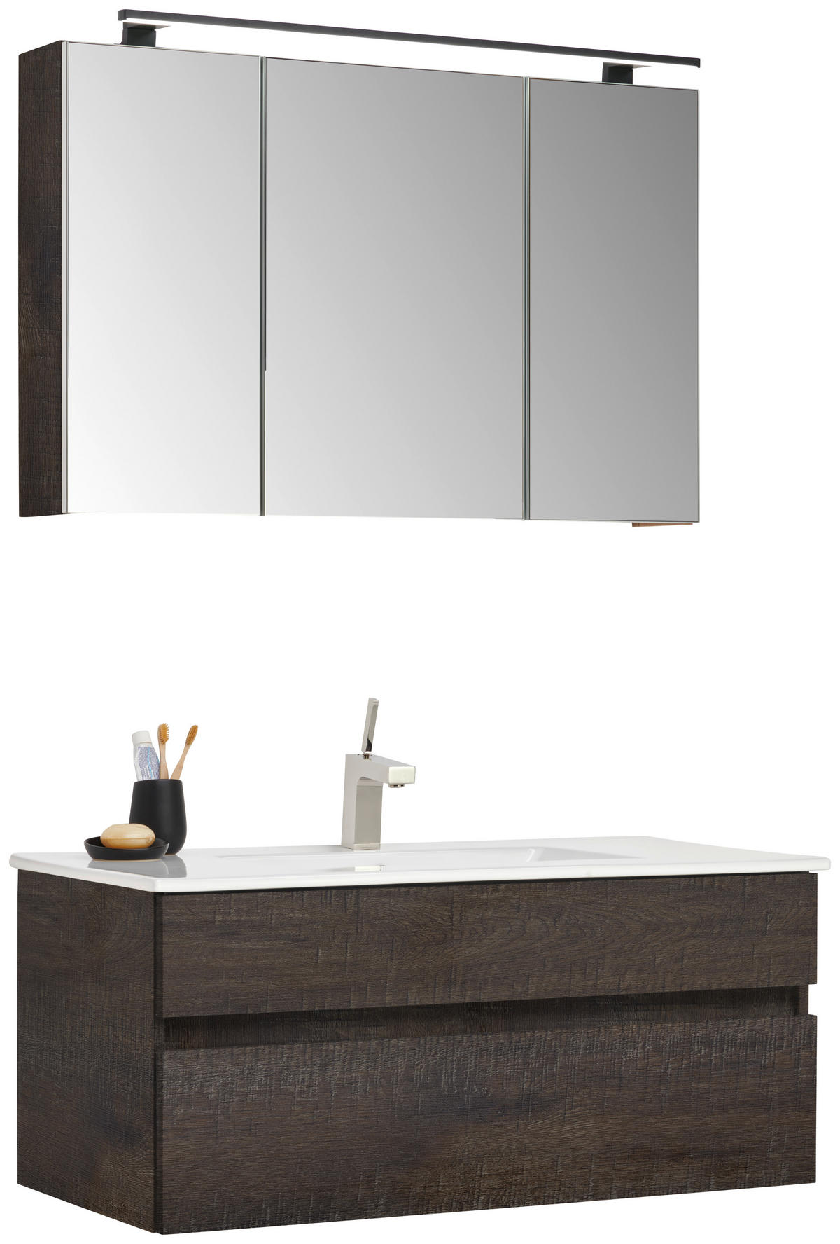 BADEZIMMER 3-teilig  in 102 cm  - Eiche grau/Weiß, Design, Glas/Keramik (102cm) - Novel