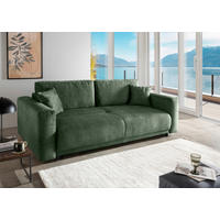 SCHLAFSOFA  mit Liegefunktion, Rücken echt Velours Dunkelgrün  - Dunkelgrün/Schwarz, MODERN, Kunststoff/Textil (245/86/126cm) - Livetastic